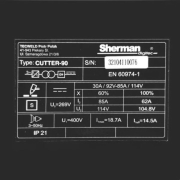 Плазменный резак Sherman CUTTER 90 30мм плазма