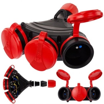 Rozgałęźnik budowlany 3GN czarny/czerwony gumowy 250V 16A IP54 KEL PLASTROL
