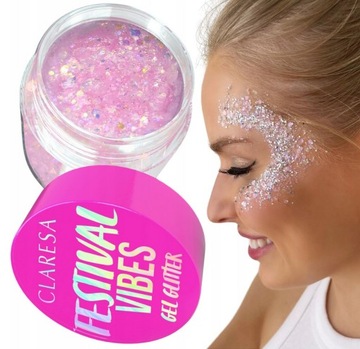 CLARESA BROKAT W ŻELU FESTIVAL VIBES 02 DO POWIEK,CIAŁA,WŁOSÓW RÓŻOWY HOLO