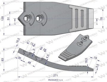 Излив стерневого культиватора с двумя отверстиями, применение: Ap/701 Kos Unia, сталь