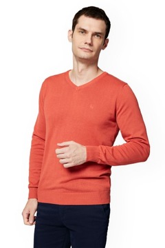 Sweter Męski Ceglasty Bawełniany V-neck Anthony Lancerto L