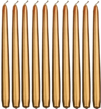 10 X Świeca stożkowa stołowa Złota 24cm