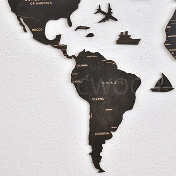 Деревянная карта мира на стене с булавками, 120 см