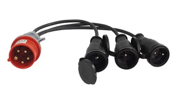 PRZEJŚCIÓWKA Z WTYKU 16A/5 400V NA 3 GNIAZDA 230V