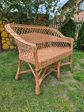 ПЛЕТЕНЫЙ ДИВАН со спинкой и сиденьем СКАМЬЯ (натуральный)