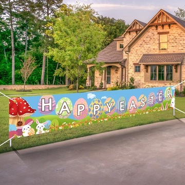 Счастливой Пасхи, украшение пасхального знака, баннер с кроликом, газон в стиле B