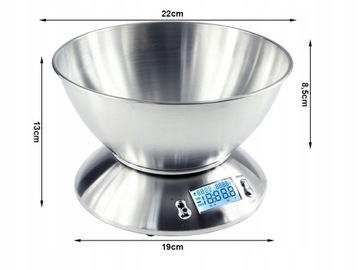 Waga kuchenna z misą 5kg lcd srebrna metalowa elektroniczna cyfrowa