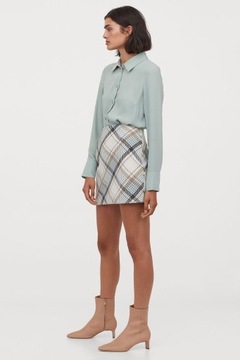 H&M spódnica mini ołówkowa beżowa w kratę wełniana melanż wzór print krata