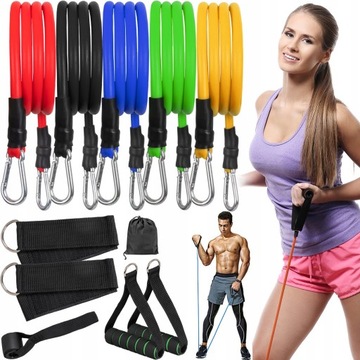 ZESTAW 5 GUM DO ĆWICZEŃ FITNESS OPOROWE Z UCHWYTEM