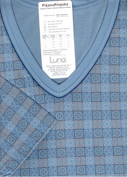 Piżama męska krótka w serek XL niebieska Luna