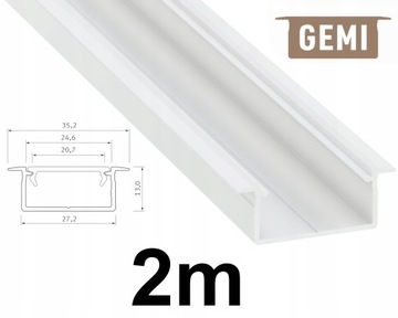 PROFIL DO TAŚM LED SZEROKI NA 2 TAŚMY LED GEMI WPUSZCZANY BIAŁY 2M