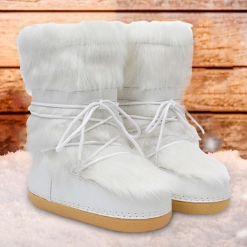 Zimowe buty śnieżne, zasznurowane białe buty narci