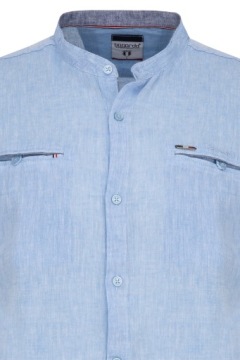 РУБАШКА МУЖСКАЯ ЛЬНЯНАЯ, С ВОРОТНИКОМ-СТОЙКОЙ, ГОЛУБАЯ СИНЯЯ: 3XL