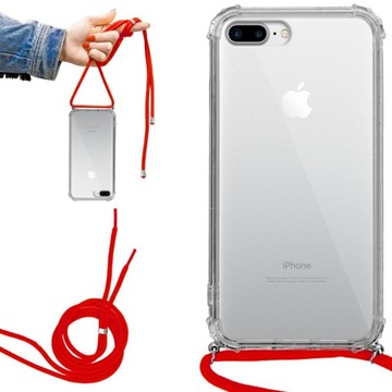 Etui Crossbody do IPHONE 7 PLUS Obudowa Bezbarwna Ochronna Sznurek CZERWONY