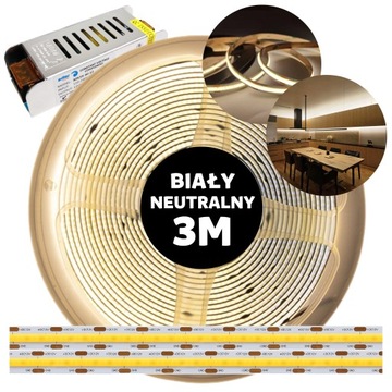 Taśma pasek LED COB linia ciągła neon z zasilaczem biały neutralny 12V 3M