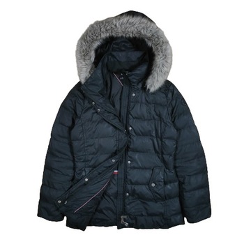 TOMMY HILFIGER Kurtka Parka Puchowa Damska z Futerkiem Logowana r. S