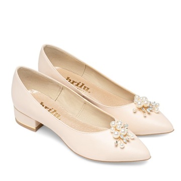 BRILU ŚLUBNE CIELISTE BALERINKI Z OZDOBĄ ECRU 39