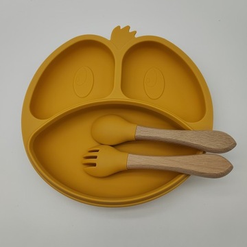Детская силиконовая тарелка-тарелка с присоской, ложкой-вилкой BLW
