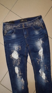 ORIGINAL JEANSOWE SPODNIE JEANSY ZDOBIONY PAS XS