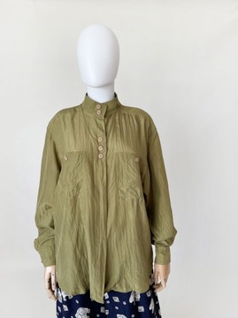 Jedwabna luźna koszula vintage khaki silk