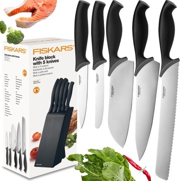 FISKARS НАБОР ИЗ 5 КУХОННЫХ НОЖЕЙ В БЛОКЕ, ОСТРЫЕ