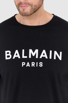 BALMAIN Czarny t-shirt męski z białym logo S