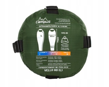 ЛЕГКИЙ СПАЛЬНЫЙ МЕШОК CAMPUS VELLO 80 MUMMY — 0,74 кг — L