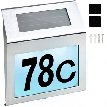Solarna Lampa Numer Domu Podświetlany LED Metalowa
