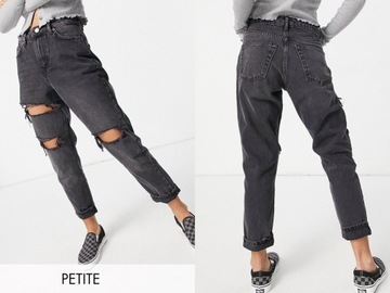 Topshop Petite Czarne mom jeans z dziurami 28/28