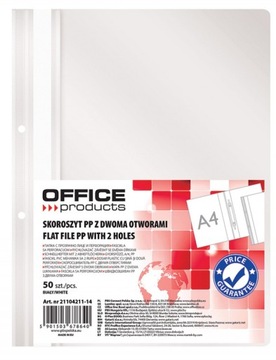 Skoroszyt PP A4 2 otwory wpinany biały 50szt