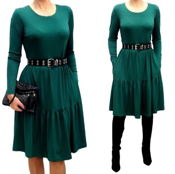 SUKIENKA BOHO FALBANY ZIELEN BUTELKOW r50 (34-56)