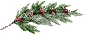 Gałązka świąteczna, sztuczny ŚWIERK klasyczny z czerwonymi kulkami Dł. 65cm