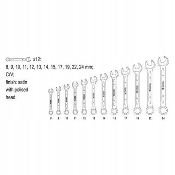 Клавики с плоскими онками 8-24 12 шт. YT-0362 Yato