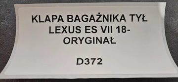VÍKO KUFRU KUFRU ZADNÍ LEXUS ES VII 2018- ORIGINÁLNÍ