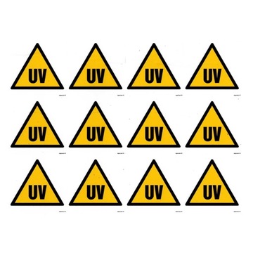 UWAGA! PROMIENIOWANIE ULTRAFIOLETOWE UV naklejka 50x50mm BHP arkusz 12 szt.