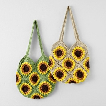 Женская сумка, связанная крючком, Сумка на плечо, связанная крючком с подсолнухом. Плетеная сумка на плечо, связанная крючком.
