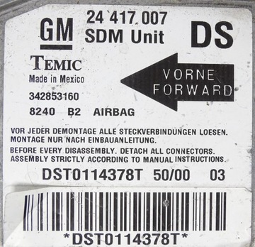 MODUL SENSOR AIRBAG VZDUCHOVÝCH OPEL CORSA C COMBO 2000-2011