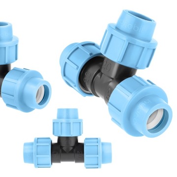 TRÓJNIK SKRĘCANY MDPE PRZYŁĄCZE PE 3 x 20mm ROZDZIELACZ DO RURY OGRODOWEJ