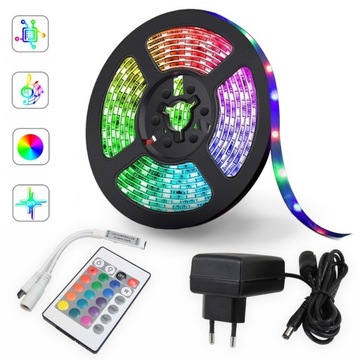 TAŚMA LED 5050 RGB 5M PILOT ZESTAW PREMIUM