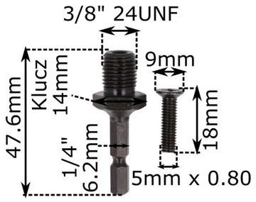 Переходник отвертки с резьбовой втулкой от 1/4 до 3/8