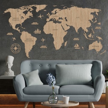 Деревянная карта мира декоративная подробная 3D модель