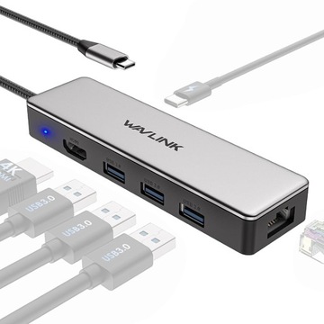WAVLINK UHP3413 6-in-1 Hub Adapter USB-C Docking Station Support 4K / 100W