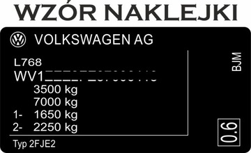 NAKLEJKA ZNAMIONOWA VOLKSWAGEN TABLICZKA ZASTĘPCZA
