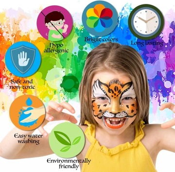 КРАСКИ ПРЕМИУМ КРАСКИ ДЛЯ КРАСКИ ДЛЯ ЛИЦА И ТЕЛА 15 ЦВЕТОВ, МОЮЩИЕСЯ ДЛЯ ДЕТЕЙ