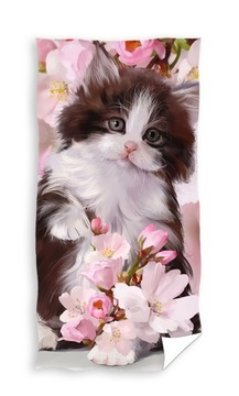 RĘCZNIK KOT RÓŻOWE MAGNOLIE BAWEŁNA 70x140