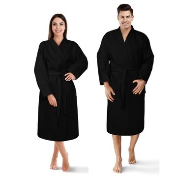 Czarny Szlafrok Bawełniany Kimono GOFER S/M Męski