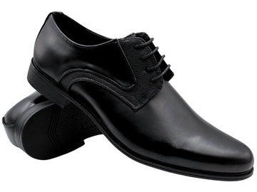 BUTY WIZYTOWE Męskie Półbuty Eleganckie czarne sznurowane licowa skóra 40