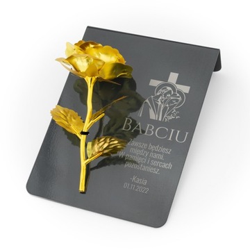 Могильная табличка с гравировкой БАБУШКЕ + золотая роза