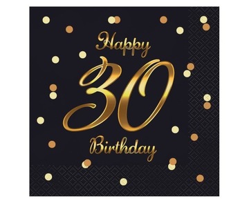 Serwetki Happy 30 Birthday urodziny czarne, 20 szt