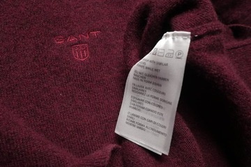 Gant sweter v-neck bordowy wełna wełniany męski XL